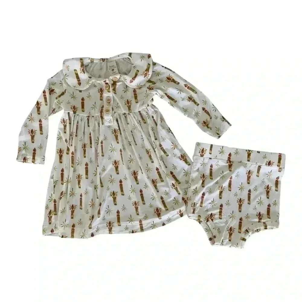 - Kate Quinn Neutral Candles Bamboo Dress and Bloomers Set 6-12M